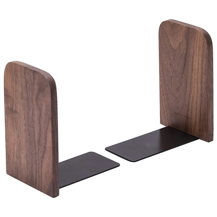 4Pcs%20Wooden%20Bookends%20with%20Metal%20Base%20Heavy%20Duty%20Black%20Walnut%20Book%20Stand%20with%20Anti-Skid%20Dots%20for%20Office%20Desktop%20-%20Image%204