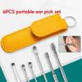 6PCS Ear Pick Set Portable Ear Cleaner Set Stainless Steel With Lather Case. 