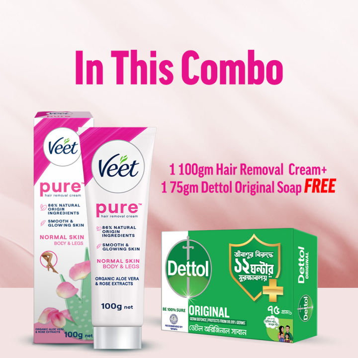 Veet%20100gm%20Normal%20+%20FREE%20Dettol%20Original%20Soap%2075g,%20Aloe%20Vera%20&%20Rose%20Extract%20Hair%20Removal%20Cream%20-%20Image%203