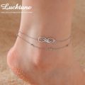 Lucktune Infinity Symbol Pendant Anklets for Women Stainless Steel Boho Double Chain Foot Chain Summer Beach Jewelry Party Gift. 