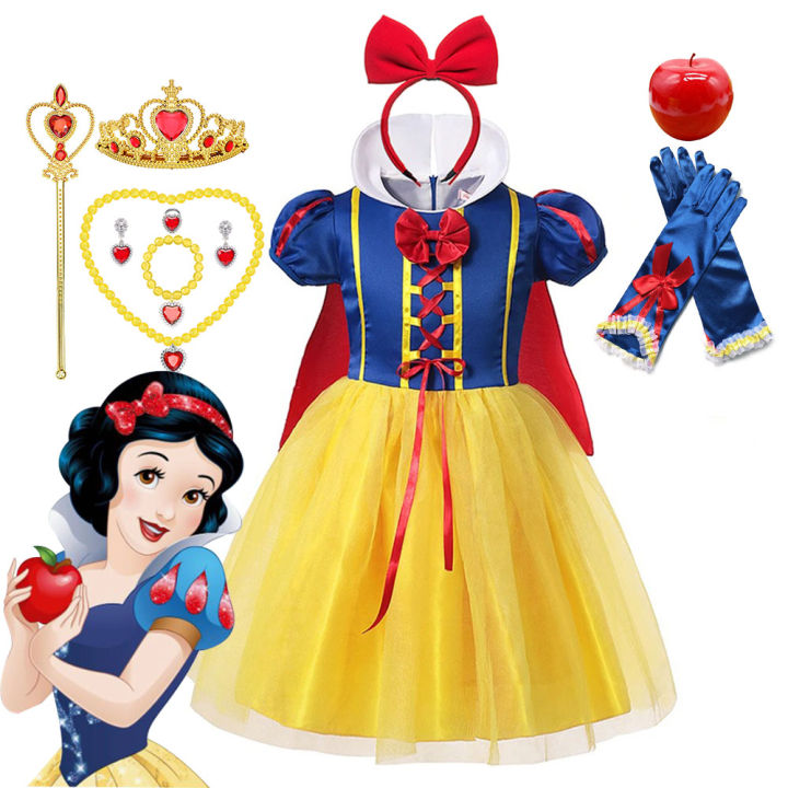 Disney Princess Dress Snow White Kids Girl Costume with Cape Carnival Party Cosplay Children Clothing Birthday Princess Vestidos