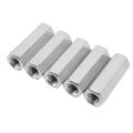 Threaded Rod Connector, 60mm Length 5 Pcs Hex Coupling Nut Sturdy 304 Stainless Steel Silver for Indoor Outdoor. 