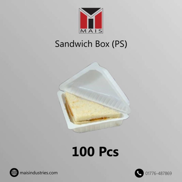 MAIS Reuseble Food Grade Plastic Sandwich Box, Triangular Shape (PS) 100 pcs