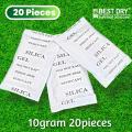 White Silica Gel 10 Gram 20 Pieces. Dry and safe from moisture.. 