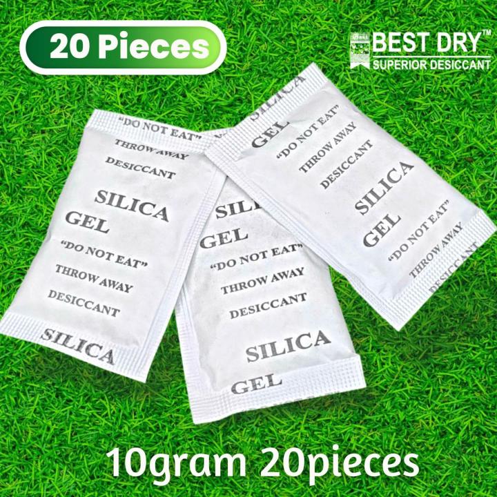 White Silica Gel 10 Gram 20 Pieces. Dry and safe from moisture.