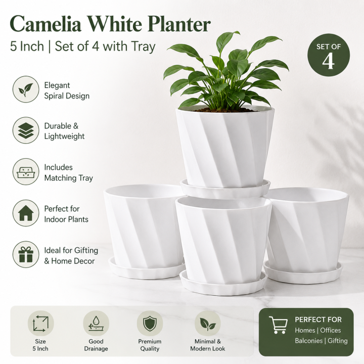 Camelia%20White%20Planter%205%20Inchi%204%20Pcs%20with%20Tray%20-%20Image%202