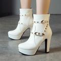 korean fashion boots for women ladies Women's Round Head Thick Heel Boots Waterproof Platform High Heel Boots.