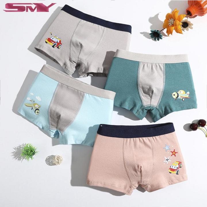 Pack Of 4-Kid Boy Cotton Boxer Cute Cartoon Comfortable Underwear Soft Panties Kids Suitable For Baby Boys 2-12 Years Old