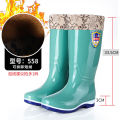 Women's Rain Shoes Knee-High Rain Boots Winter Fleece-Lined Thermal Middle Tube Anti-Slip Rain Boots Rain Shoes Rubber Shoes Low-Cut Rain Boots for Spring and Autumn.