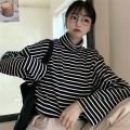 Large Size Striped Top Turtleneck Bottoming Shirt Spring and Autumn Thin Sweatshirt Inner Wear Loose2022Fashionable long sleeveTT-shirt Women's.
