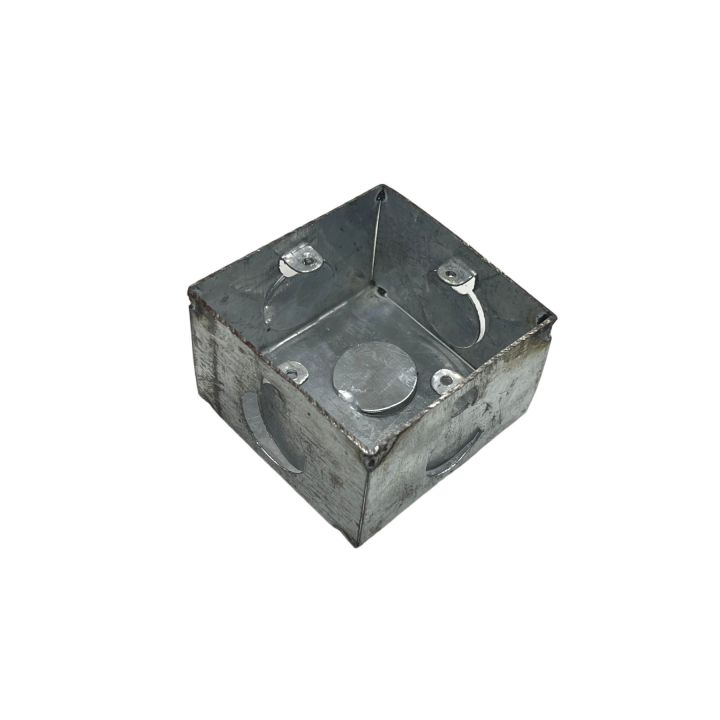 One Gang Steel Junction Box For Electrical Wiring Square Edge Silver Metal Wall Mount Switch Back 1 Part 1Gang