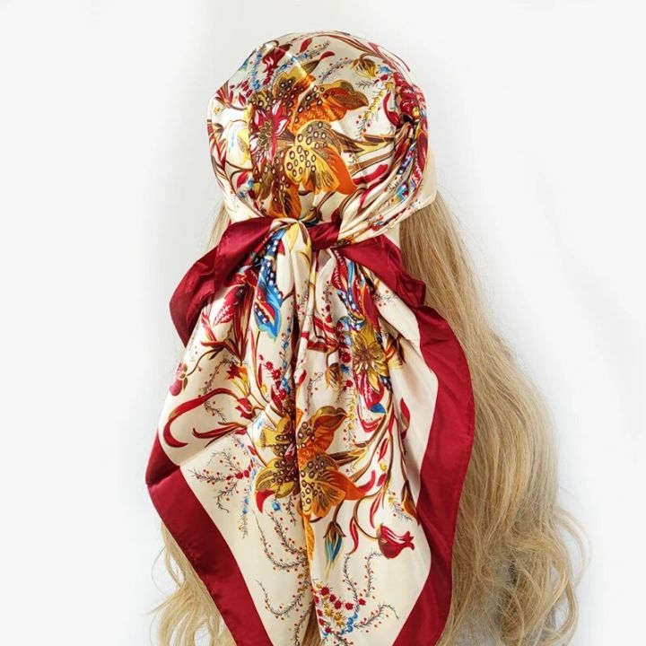 2022 Silk Scarf 90x90cm Luxury BrandDesigner Hair Print Head Large Handkerchief Hijab Shawl Women bandanna foulard muffler wrap
