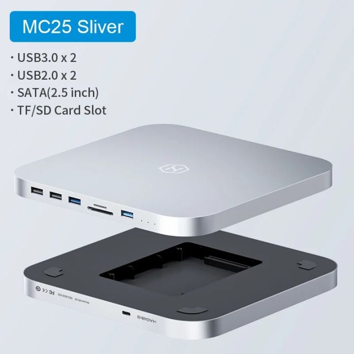 Hagibis USB C Hub with Hard Drive Enclosure Type-C Docking Station for Mac mini with 2.5 SATA NVME M.2 SSD Case DP USB3.0 M1/M2