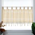 Rustic Cotton Linen Short Kitchen Curtain Handmade Hollow Flower Crochet Lace Tassel Half Window Curtain Valance Cabinet Cover. 