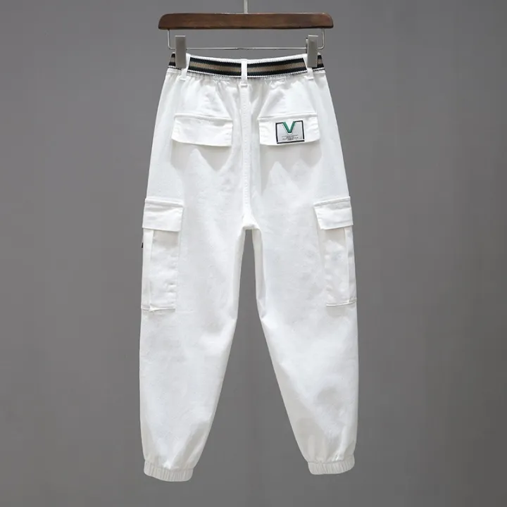 Spring%20White%20Multi-Pocket%20Cargo%20Pants%20Women2023Half%20Elastic%20Waist%20Loose%20Slimming%20Jeans%20All-Matching%20Harem%20Pants%20Women%20-%20Image%205