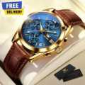 olev,s leather waterproof quartz fashion watch for men. 