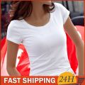 Solid Basic Short Sleeve Womens Tshirt Casual Black White Fashion Crop Top T Shirt Ladies Fashion Korean Tee Shirt O-V Neck. 