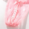Pearl Lace Underwear Transparent Bowknot Beads Lace Panties Soft Ruffled Trim Hollow Underwear.