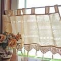 Rustic Cotton Linen Short Kitchen Curtain Handmade Hollow Flower Crochet Lace Tassel Half Window Curtain Valance Cabinet Cover. 