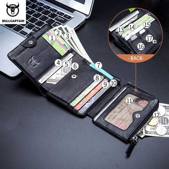 BULL%20CAPTAIN%20Wholesale%20Billfold%20Zipper%20Card%20Purse%20Designer%20Luxury%20Businessman%20Short%20Smart%20Slim%20RFID%20Cow%20Leather%20Men%20Wallets%20-%20Image%205
