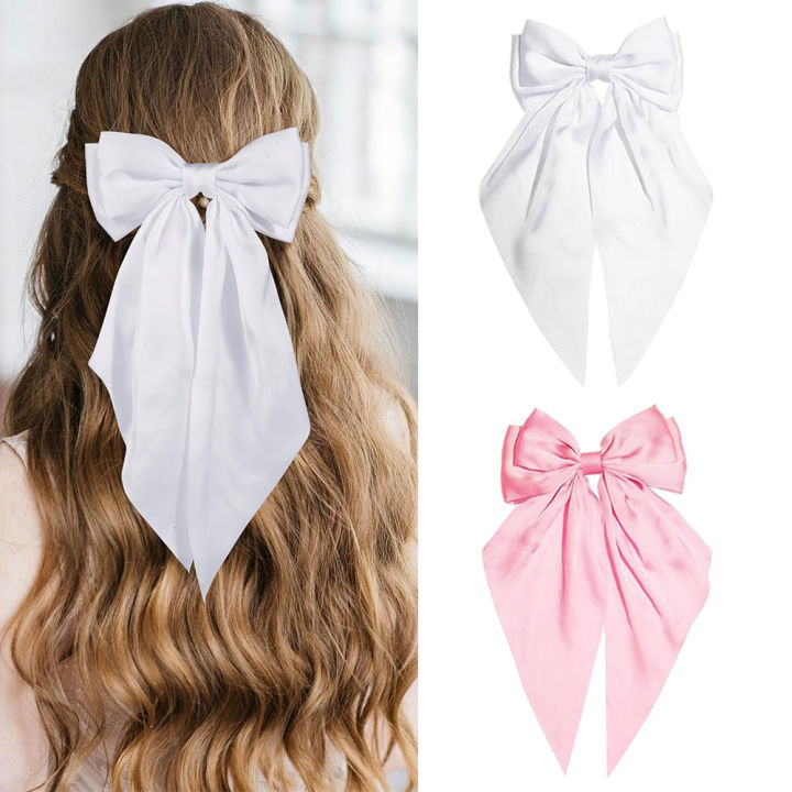 Hair Bows for Girls Ribbons Pink/White/Black Bow Girls Ribbon Hair Accessories for Woman Simple Satin Solid Spring Clip Hair Pin