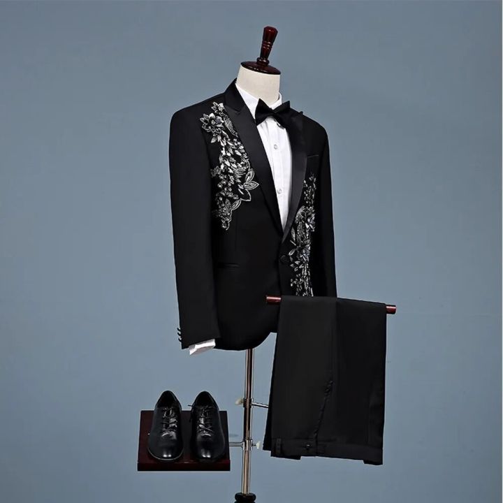 Black%20Special%20Occasion%20Men%20Suit%20Groom%20Groomsman%20Wedding%20Party%20Tuxedo%202%20Piece%20Set%20Men%20Suit%20Jackets%20Pants%20Gift%20Bow%20-%20Image%202