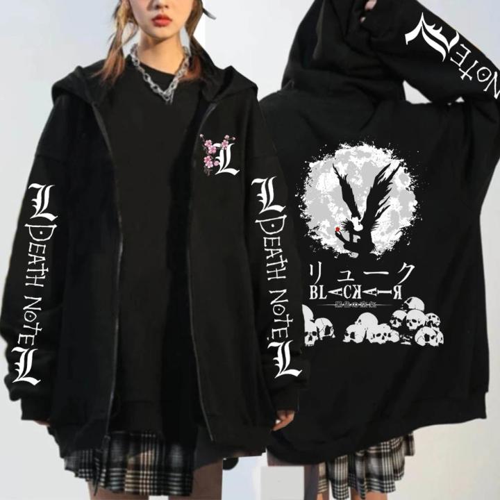 Japanese Anime Death Note Hoodies Men Kawaii Cartoon Misa Amane L Ryuk-Graphic Streetwear Harajuku Unisex Zip Up Sweatshirts