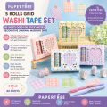 5 Rolls Grid Washi Tape Set 80 Sheets Gold Foil Sticky Notes Decorative Journal Masking Tape.