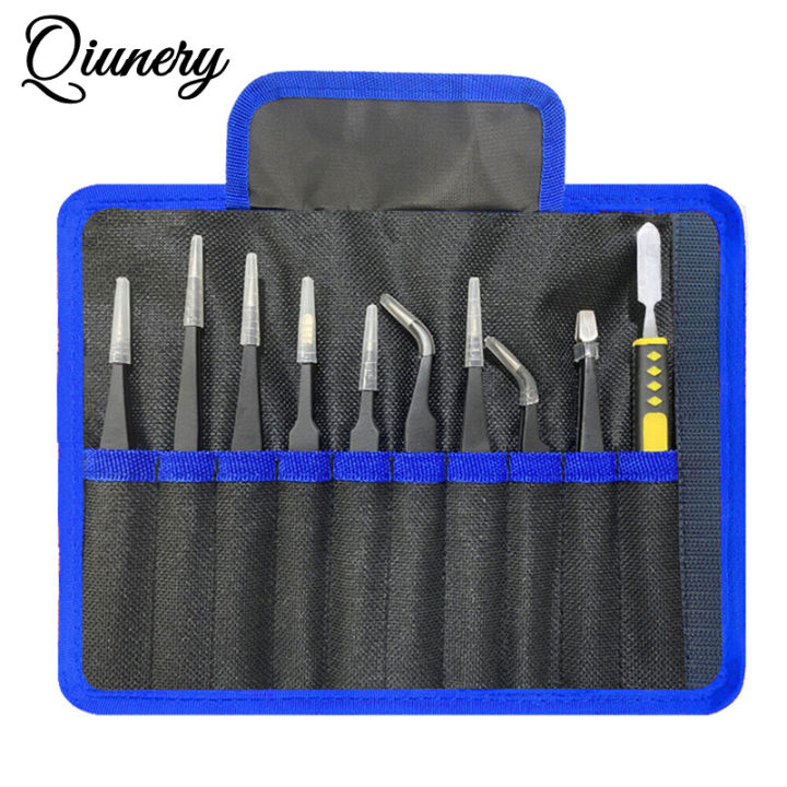 Qiunery 10PCS Precision Tweezers Set, Stainless Steel Tweezer Maintenance Tool, Anti-Static Tweezers For Eyelash Maintenance Tool, Electronics, Jewelry-making,Laboratory Work Tweezers Sets