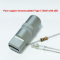 Diy Data Metal Usb Type C Connector With Led Charging Adapter Silver Gold Type-C Usb Metal Plug For Diy Cable.