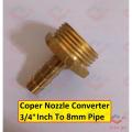 Copper Nozzle Converter 3/4″ Inch To 8mm Pipes Outer Patch System Copper Body Heavy Duty Use For AC DC Water Pump DIY. 