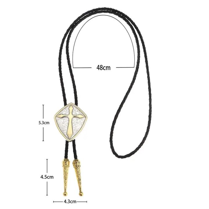 Gold%20Romen%20shield%20cross%20pattrn%20bolo%20tie%20for%20man%20Indian%20cowboy%20western%20cowgirl%20leather%20rope%20zinc%20alloy%20necktie%20-%20Image%205
