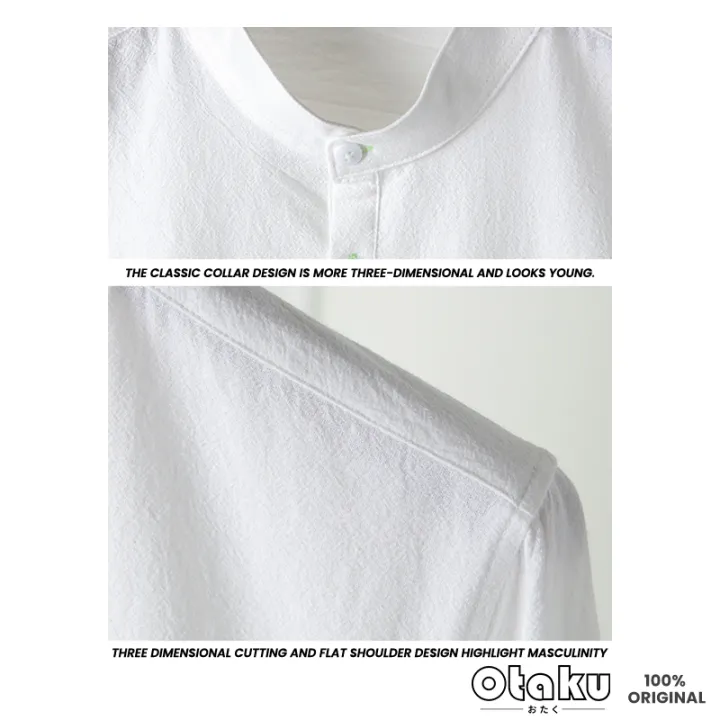 OTAKU%20Polo%20For%20Men%20Cotton%20Linen%20Chinese%20Collar%204/3%20Sleeve%20Men%20Shirt%20Stand%20Collar%20Casual%20Polo%20Shirt%20-%20Image%209