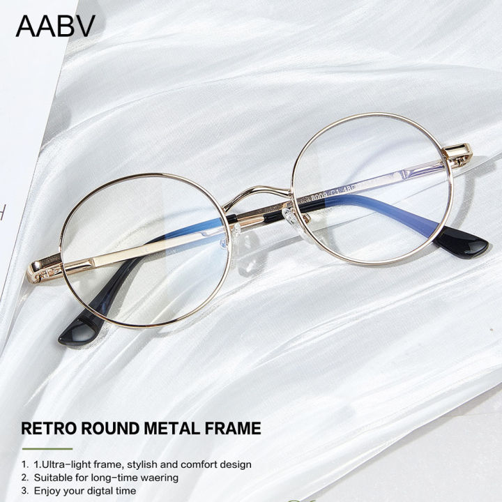 AABV Computer Blue Light Glasses Round Metal Transparent Optical lenses for Women Men Clear Eyeglasses 8009
