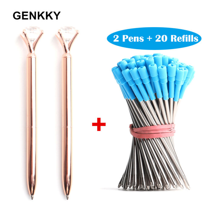 2+20Pcs/Set Big Diamond Crystal Pen Gem Ballpoint Pens Metal Ball Pen Refills Kawaii Magical Pen Fashion School Office Supplies