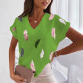 3D Women's T-shirts Summer V-neck Short Sleeve Tops Feather Graphics Oversized Tees Ladies Clothes Fashion Female Y2k Streetwear.