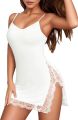 Women’s Silk Night Slip Dress with Lace Accents and Sensual Side Slit Design.