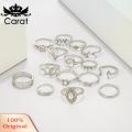 Carat 15Pcs/Set Boho Women Rhinestone Leaf Heart Geometric Finger Ring Jewelry Gift.