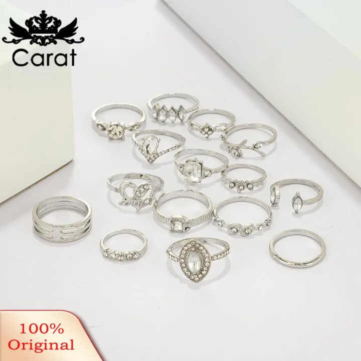 Carat%2015Pcs/Set%20Boho%20Women%20Rhinestone%20Leaf%20Heart%20Geometric%20Finger%20Ring%20Jewelry%20Gift%20-%20Image%205