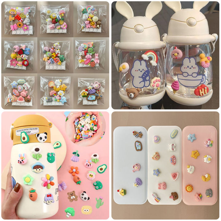 10Pcs 3D Cartoon Water Cup Stickers Resin PVC Accessories DIY Mobile Phone Case Refrigerator Decoration Stickers Conbo