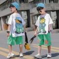 Fashion Summer Teenage Boy Clothes Boys for 4 6 8 10 12 14 Year Hiphop Korean Casual T-Shirt Shorts 2Pcs Sets Funny Cartoon Suit. 