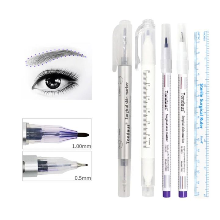 1Set Sterilized Tattoo Marker Pen Surgical Skin Microblading Positioning Tool with Measuring Ruler Permanent Makeup Accessories