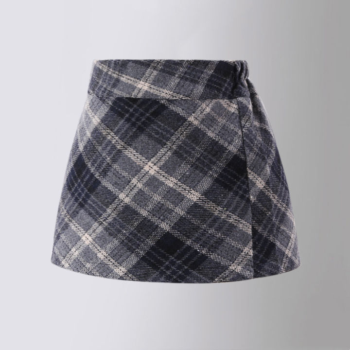 2023%20Girls'%20Autumn%20and%20Winter%20Red%20Tweed%20Plaid%20Hip%20Skirt%20Korean%20Children's%20Foreign%20Skirt%20Girl%20High%20Waisted%20Short%20Skirt%20-%20Image%203