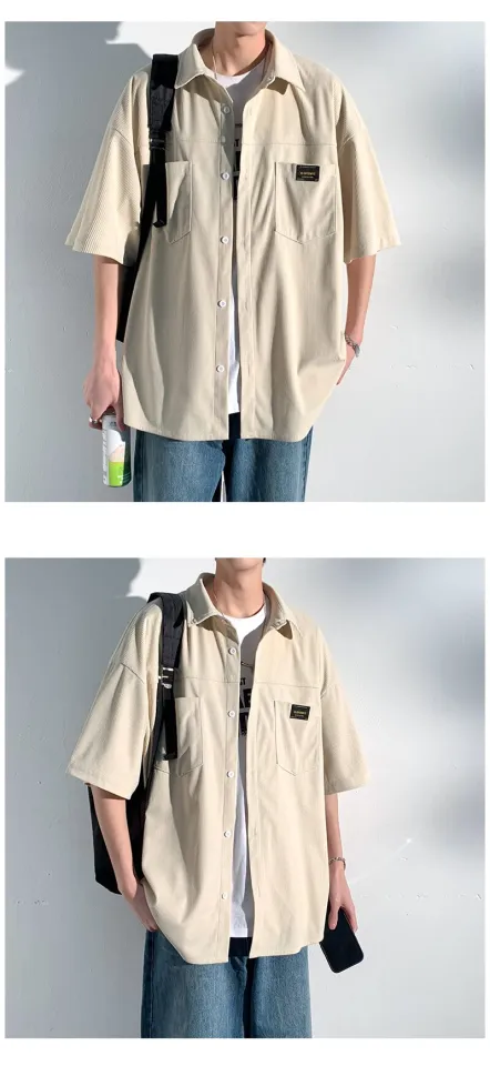 Spring Summer Short Sleeve Corduroy Men's Shirt Streetwear
