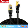 AMPCOM CAT7 Ethernet Cable (10G 600MHz), Shielded Flat RJ45 Network Patch Cord, 50u Gold Plated Lead, Polyester Braided. 