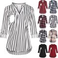 Women Maternity Breastfeeding T-shirt V-Neck Blouses Shirts Long Sleeve Striped Nursing Tops Clothes for Pregnant Women. 