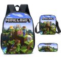 CROSS-BORDER NEW MINECRAFT PRIMARY AND SECONDARY SCHOOL STUDENTS SCHOOL BAG MINECRAFT GAME PERIPHERAL BACKPACK THREE-PIECE SET WHOLESALE. 
