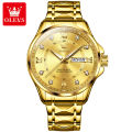 (1 Year Warranty) OLEVS Men's Original Waterproof Watch Gold Watch Quartz Stainless Steel Strap Calendar Luminous Business Style 2906. 