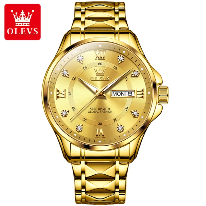 (1%20Year%20Warranty)%20OLEVS%20Men's%20Original%20Waterproof%20Watch%20Gold%20Watch%20Quartz%20Stainless%20Steel%20Strap%20Calendar%20Luminous%20Business%20Style%202906%20-%20Image%208