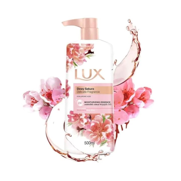 Thailand product Lux Shower Gel Dewey Sakura Delicate Fragrance Moisturizing Essence Body Wash 500 Ml